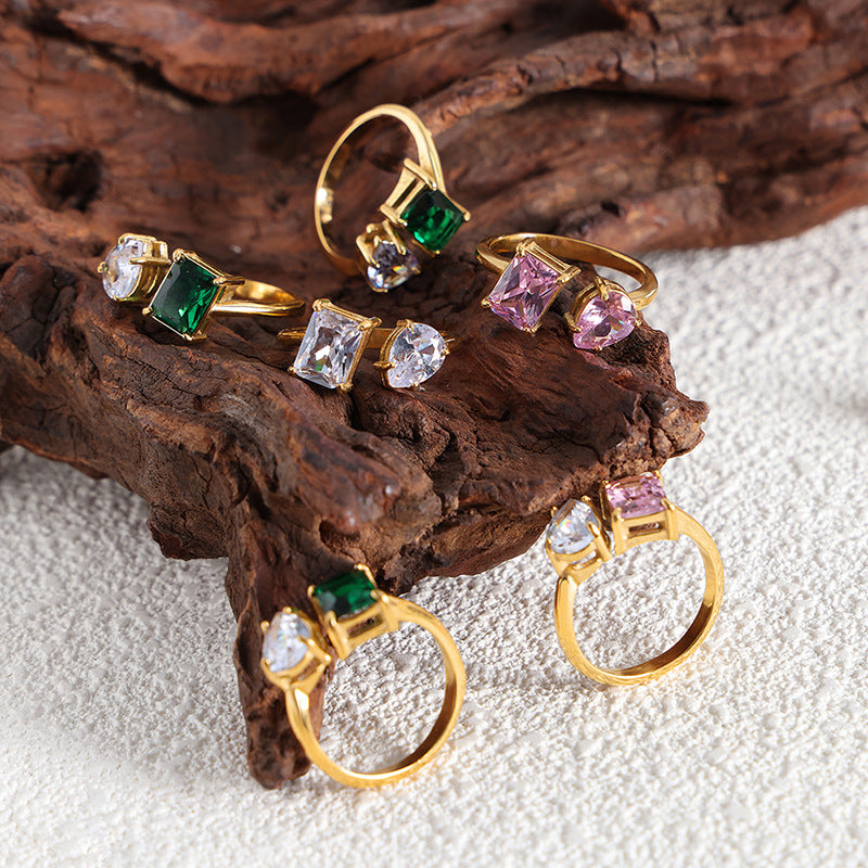 Adiffu Geometric Crystal Opening Adjustable Ring