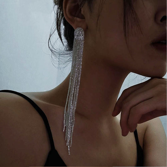 Full Of Diamond Tassel Earrings