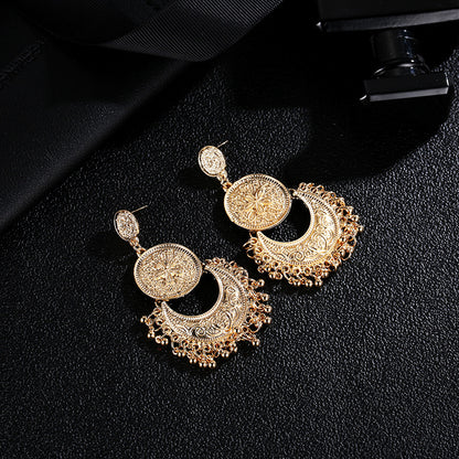 Adiffu Vintage Hollow Crescent Tassel Earrings