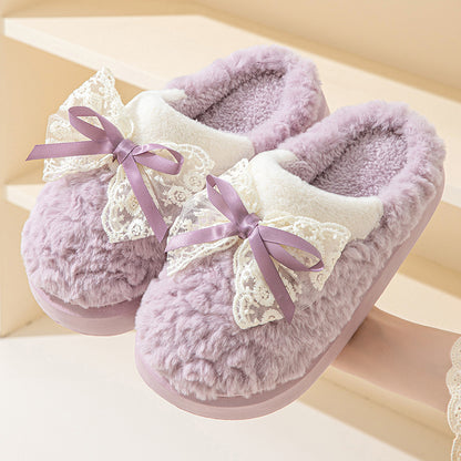 Adiffu Bow Indoor Warm Non-slip Plush Slippers