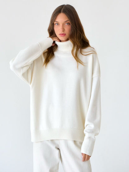 Adiffu Autumn Winter Solid Color Loose Knitted Sweater