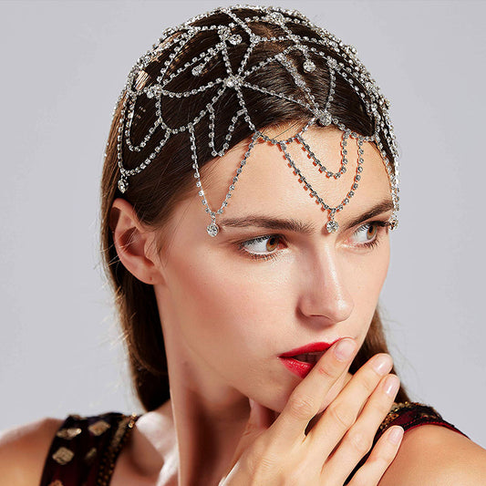 Adiffu Fashion Full Rhinestone Mesh Bridal Headwear