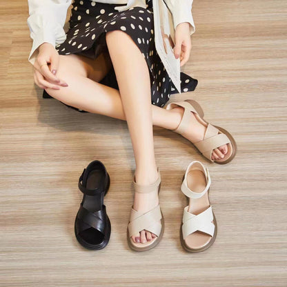 Leather Woven Overhead Roman Sandals For Women