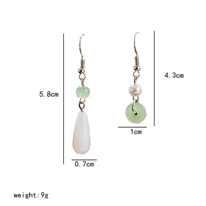 Adiffu Vintage Chinese Pearl Jade Earrings