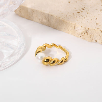 Adiffu Pearl Bread Ring In Geometric Shape