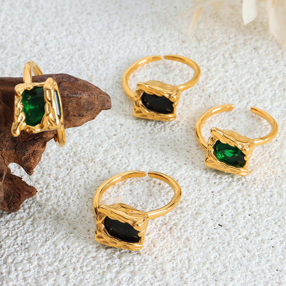 Adiffu Irregular Grain Square Box Set With Glass Stone Opening Ring
