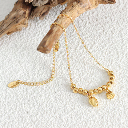 Adiffu Retro Palace Style Lotus Flower Beads Golden Anklet
