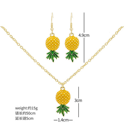 Adiffu Fresh Fruit Pineapple Earrings Necklace Set