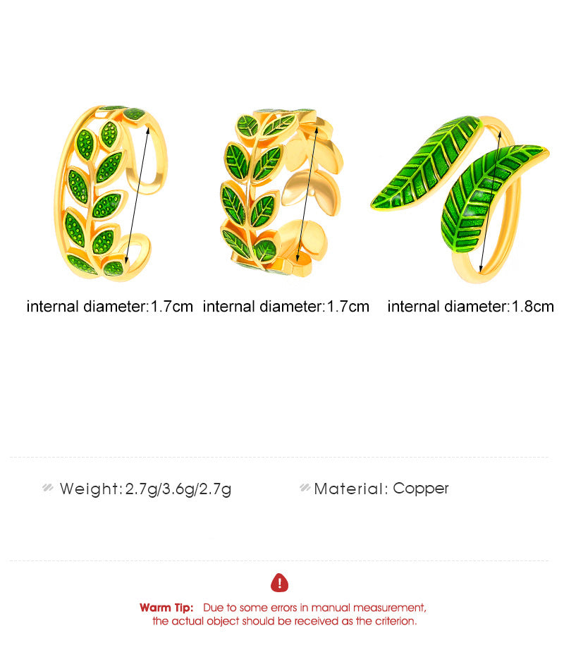 Adiffu Green Leaf Geometric Opening Ring