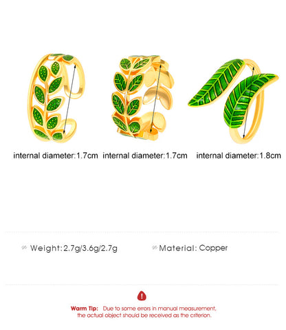 Adiffu Green Leaf Geometric Opening Ring