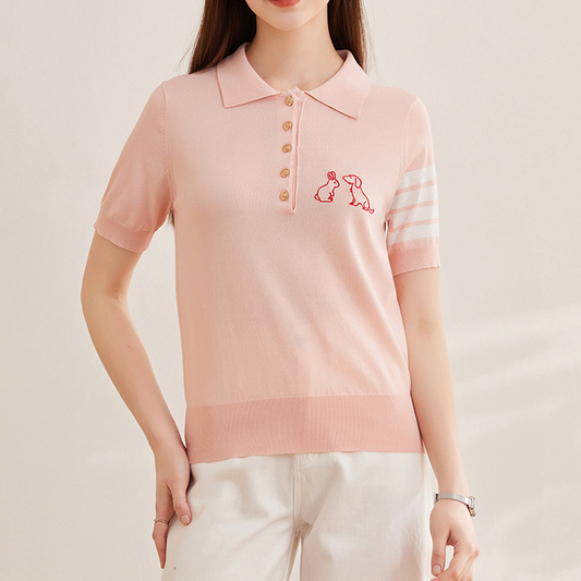 Preppy Style Lapel Short-sleeved T-shirt Knit