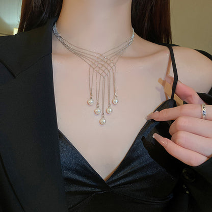 Trendy Prismatic Artificial Pearl Fringe Multilayer Necklace