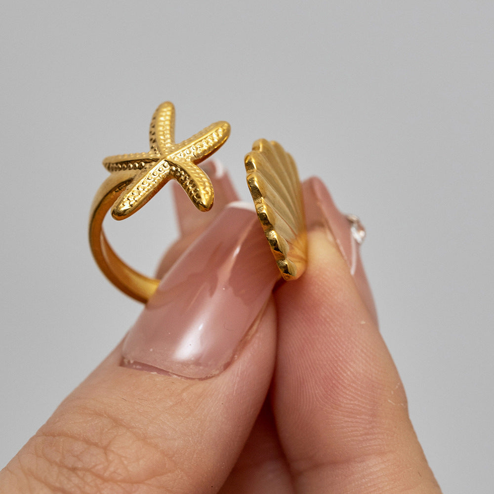 Adiffu Gold Shell Starfish Ring