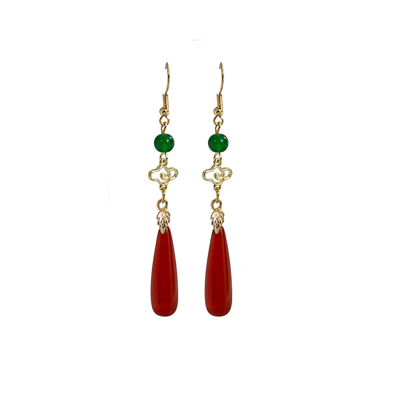 Adiffu Antique Red Water Drop Earrings