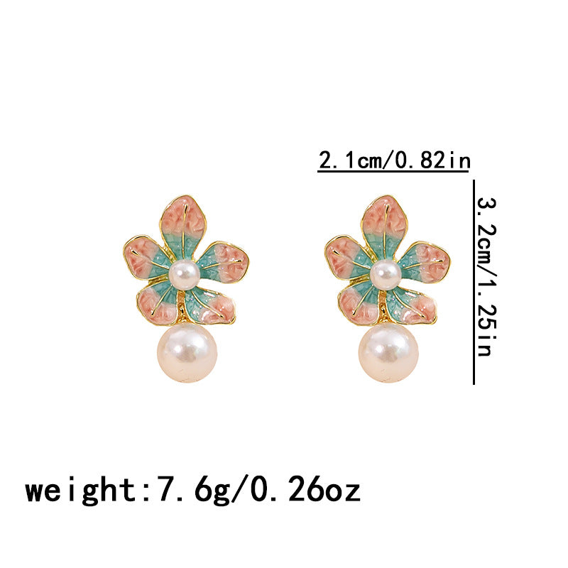 Adiffu Sweet Dripping Oil Flower Pearl Earrings