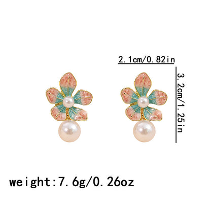 Adiffu Sweet Dripping Oil Flower Pearl Earrings