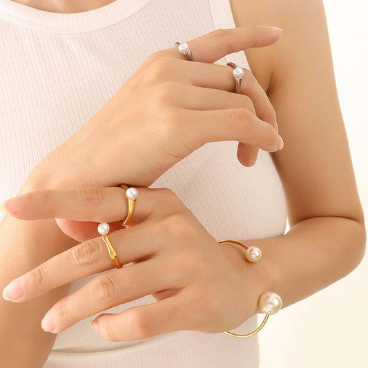 Adiffu Vintage Fashion Imitation Pearl Open Ring