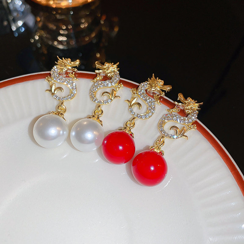 Adiffu Dragon Artificial Pearl Earrings