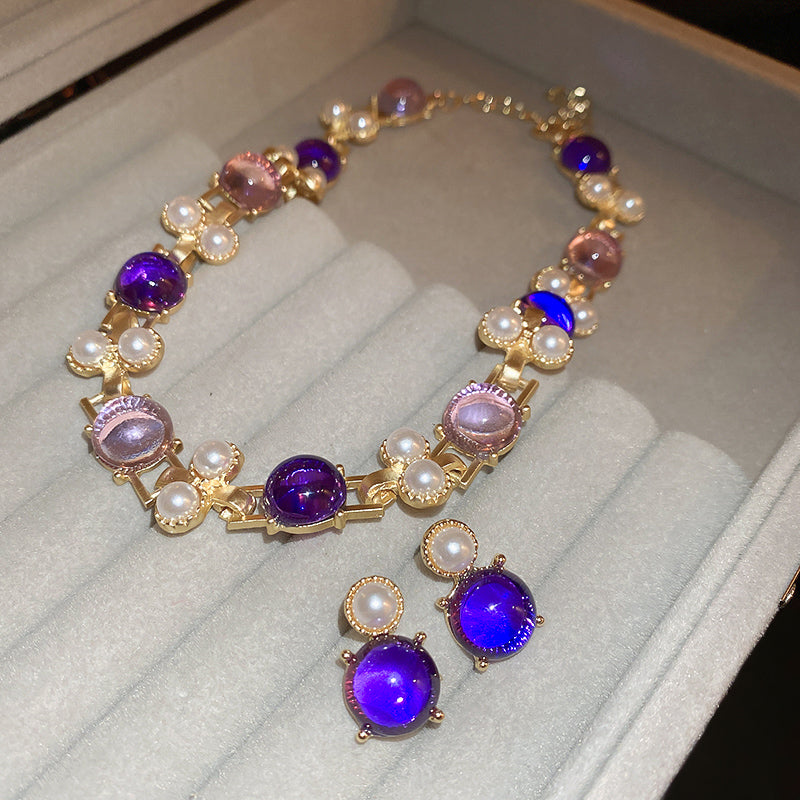 Adiffu Classic Clavicle Artificial Pearl Necklace And Earrings