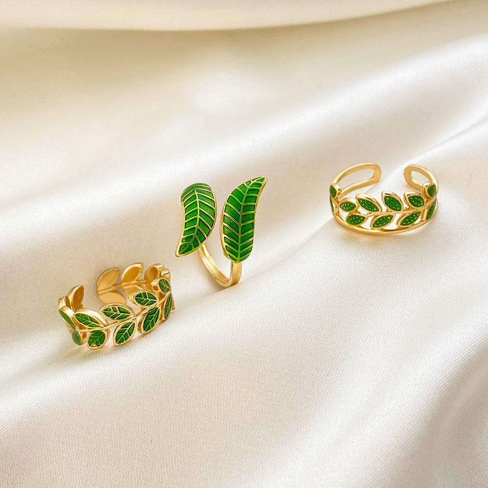 Adiffu Green Leaf Geometric Opening Ring