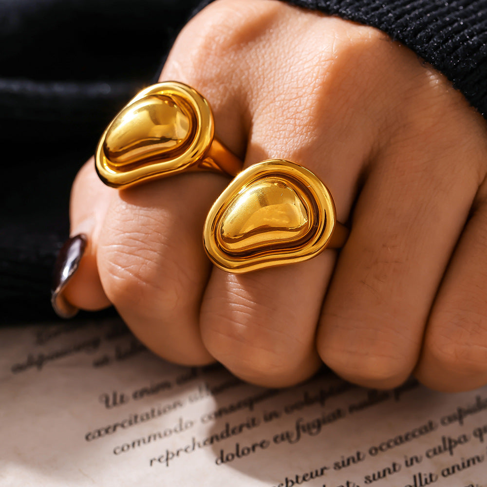 Adiffu Special Shape Gold Bean Adjustable Ring