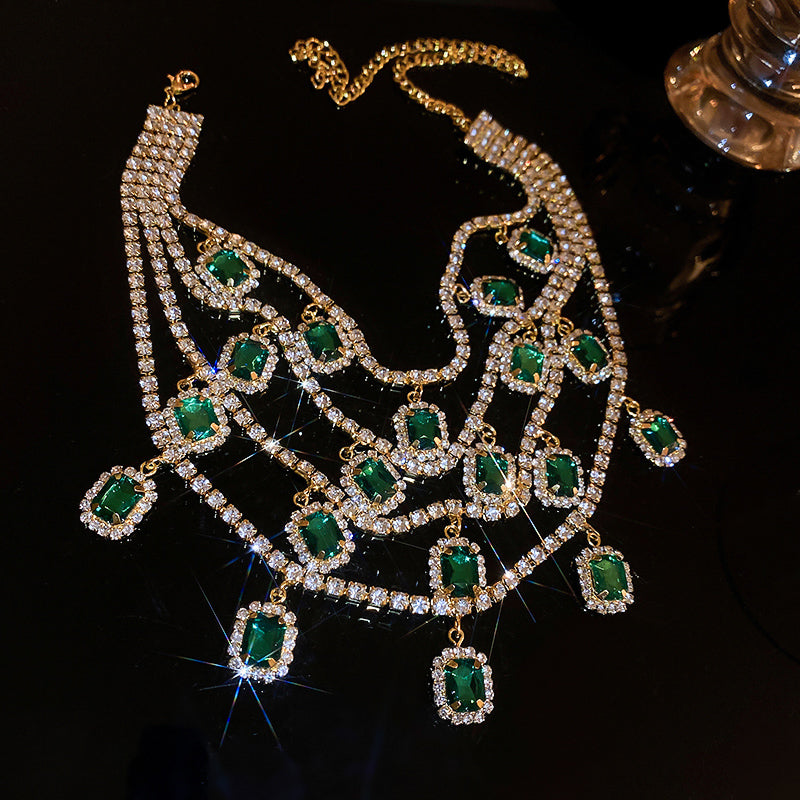 Adiffu Women's Emerald Collarbone Necklace
