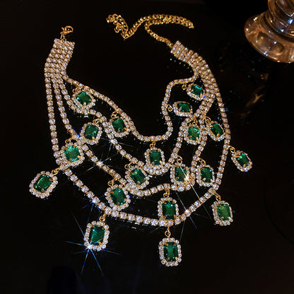 Adiffu Women's Emerald Collarbone Necklace