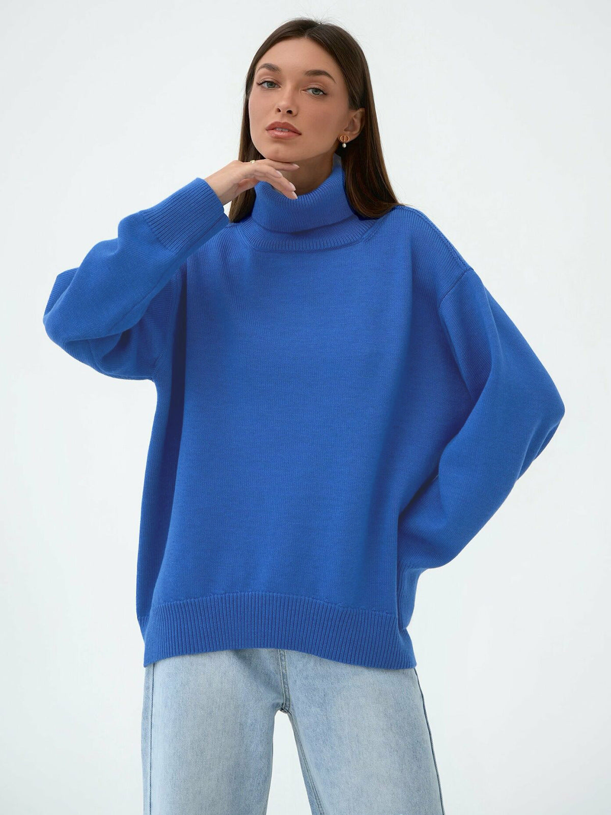 Adiffu Autumn Winter Solid Color Loose Knitted Sweater