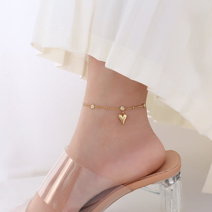 Adiffu Zircon Peach Heart Pendant Anklet