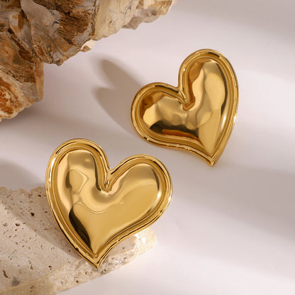 Adiffu 18K Gold Titanium Steel Love Earrings