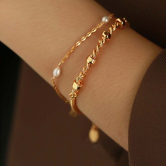 Adiffu Brass Plated 18K Gold Screw Cap Shape Snake Bone Chain Splicing Bracelet
