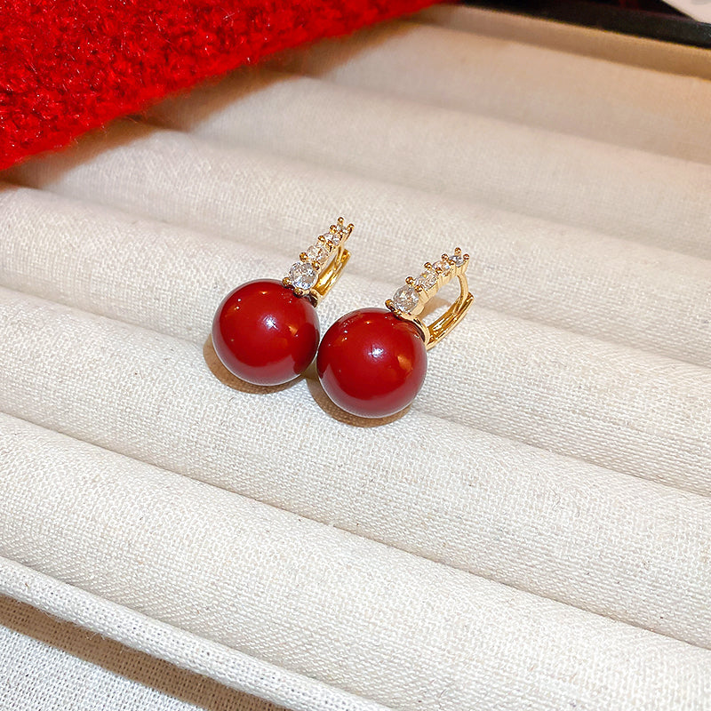 Adiffu Red Pearl Earrings For Women
