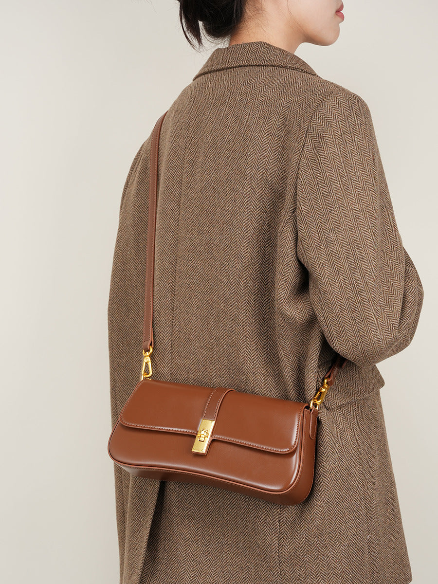Adiffu High Quality Cowhide Baguette Underarm Bag Shoulder Crossbody Bag