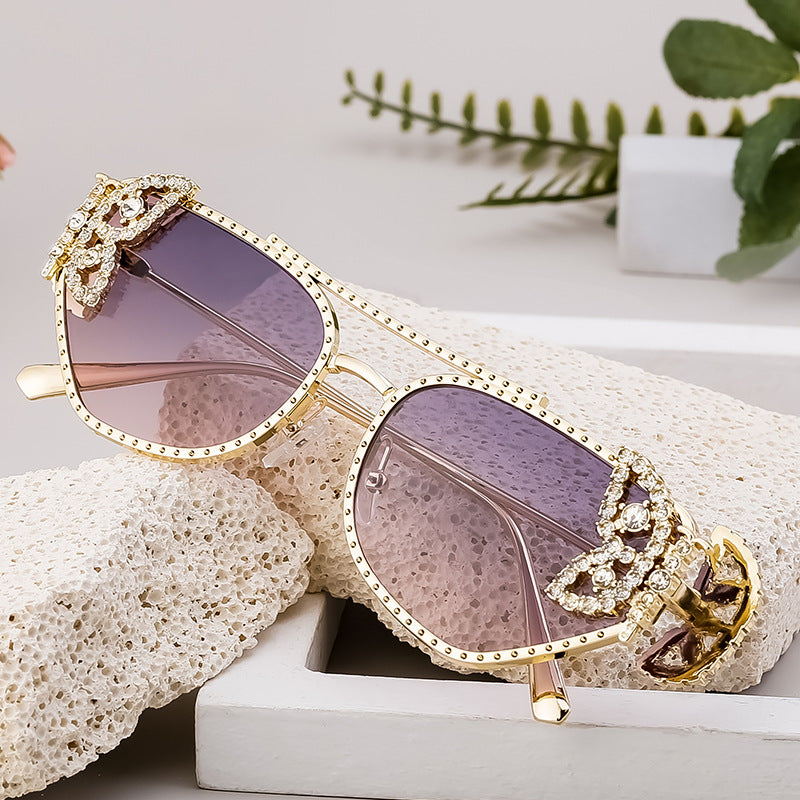 Adiffu Butterfly With Diamond Square Frame Sunglasses