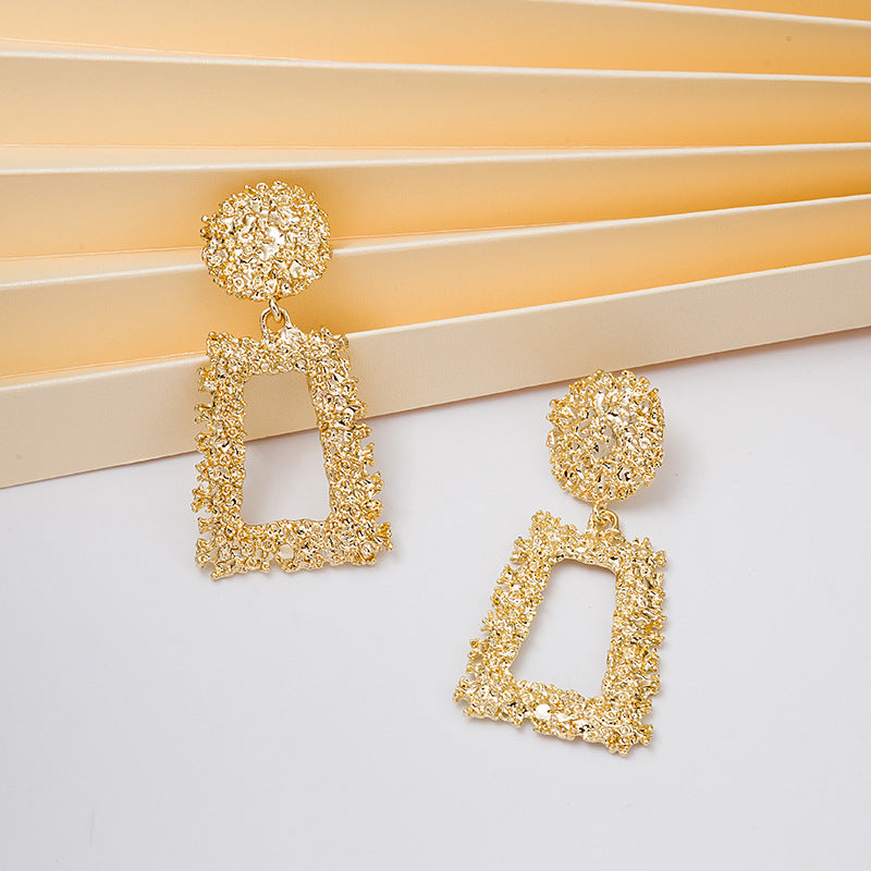 Shiny Trapezoidal Geometric Frosted Relief Earrings