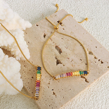 Adiffu Geometric Snake Bone Chain Colorful Zircon Ankle Chain