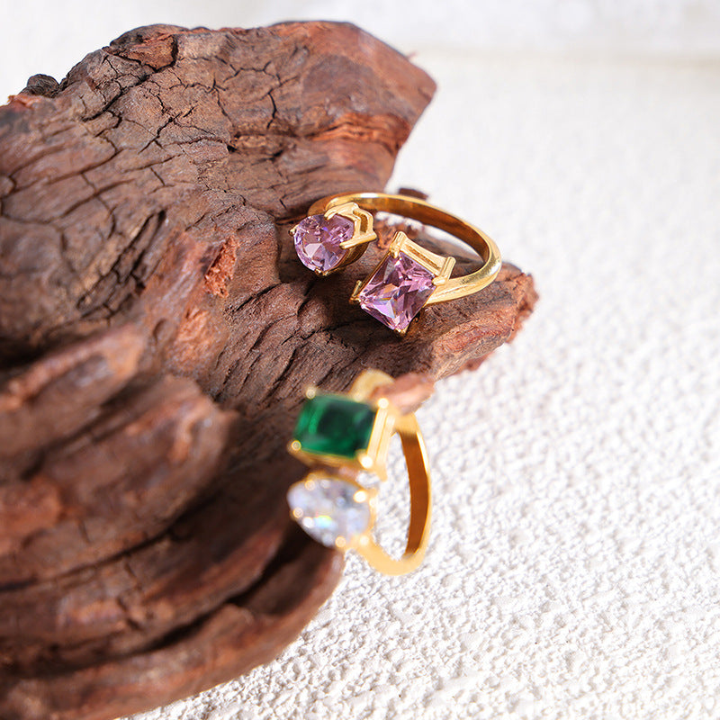 Adiffu Geometric Crystal Opening Adjustable Ring