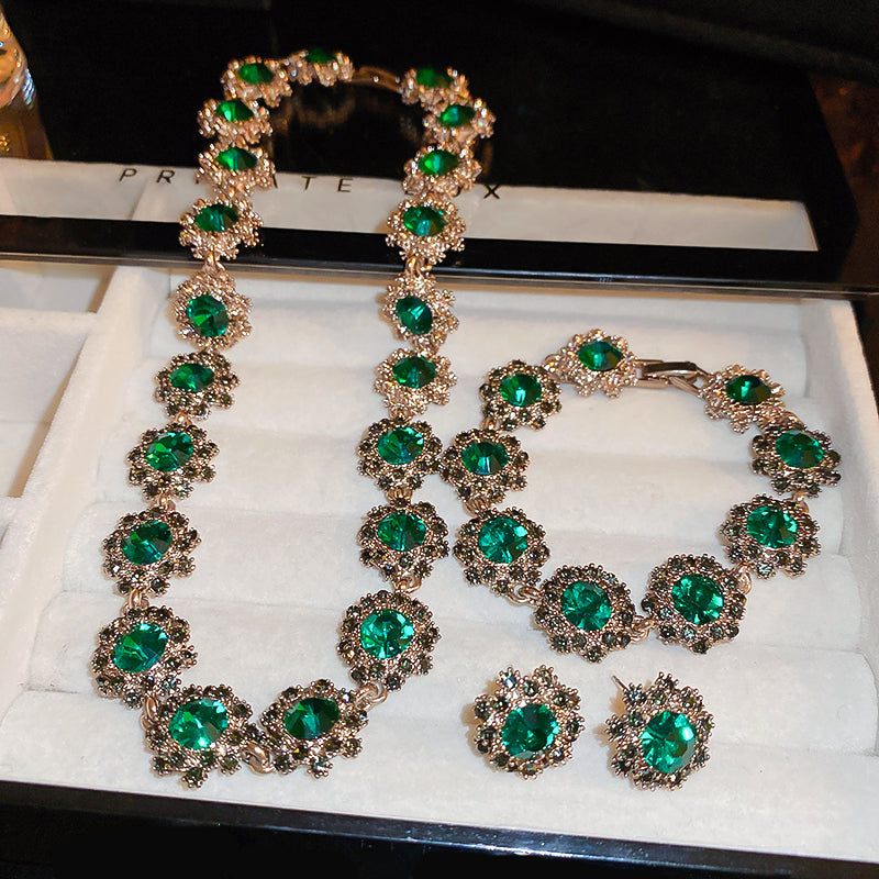 Flash Rhinestone Flower Necklace Earrings Bracelet For Women