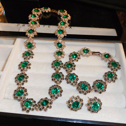 Flash Rhinestone Flower Necklace Earrings Bracelet For Women