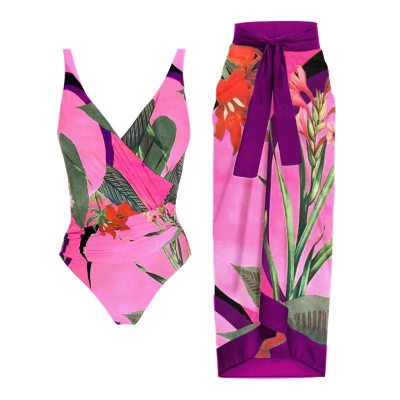 Adiffu Printed Long Skirt Swimsuit