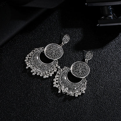 Adiffu Vintage Hollow Crescent Tassel Earrings