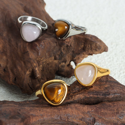 Adiffu Elegant Natural Stone Tiger's Eye Stone Ring