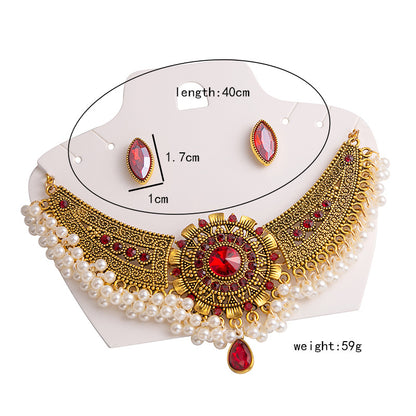 Adiffu Vintage U-shaped Earrings Necklace Set