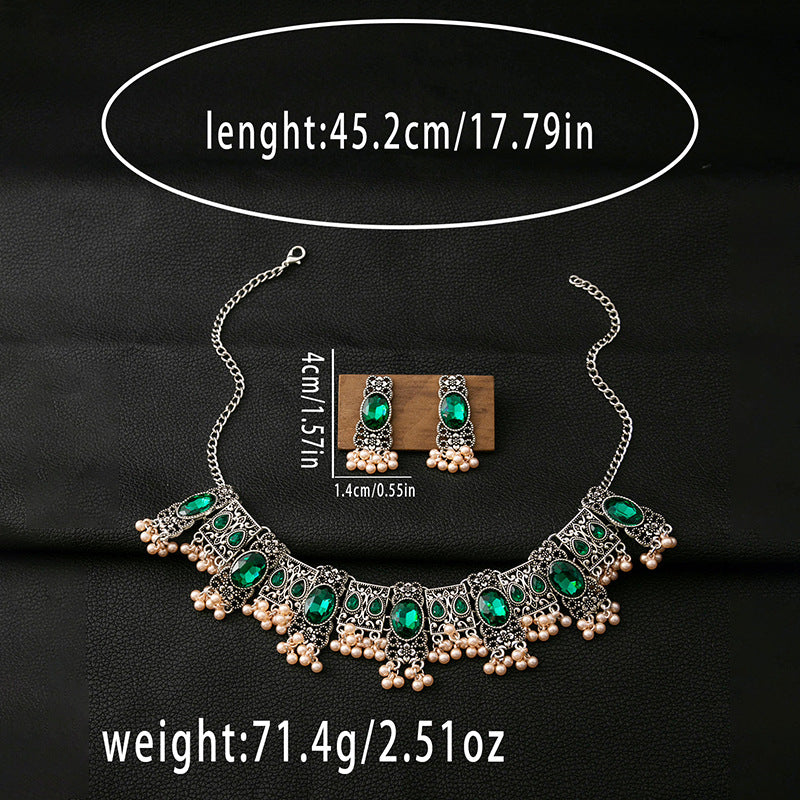 Adiffu Vintage Square Fringe Rice Bead Pendant Jewelry Set
