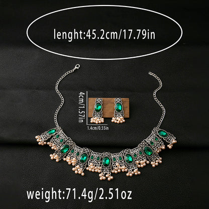 Adiffu Vintage Square Fringe Rice Bead Pendant Jewelry Set