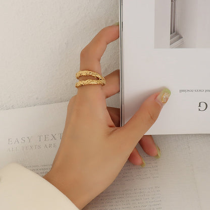 Adiffu 18K Gold Beat Tinfoil Textured Double Ring