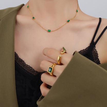 Adiffu Natural Square Emerald Zircon Collarbone Necklace