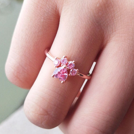 Adiffu Cute Cat Paw Cat Footprint Opening Adjustable Ring