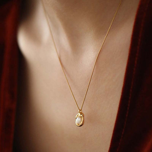 Adiffu Brass-plated 18K Gold French Style Pearl Pendant Necklace