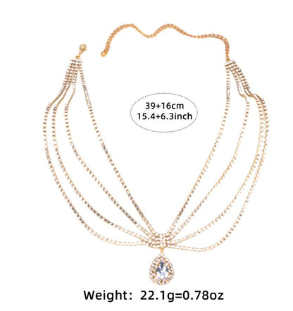 Adiffu Boho Chic Water Drop Sparkling Rhindiamonds Bridal Hair Chain